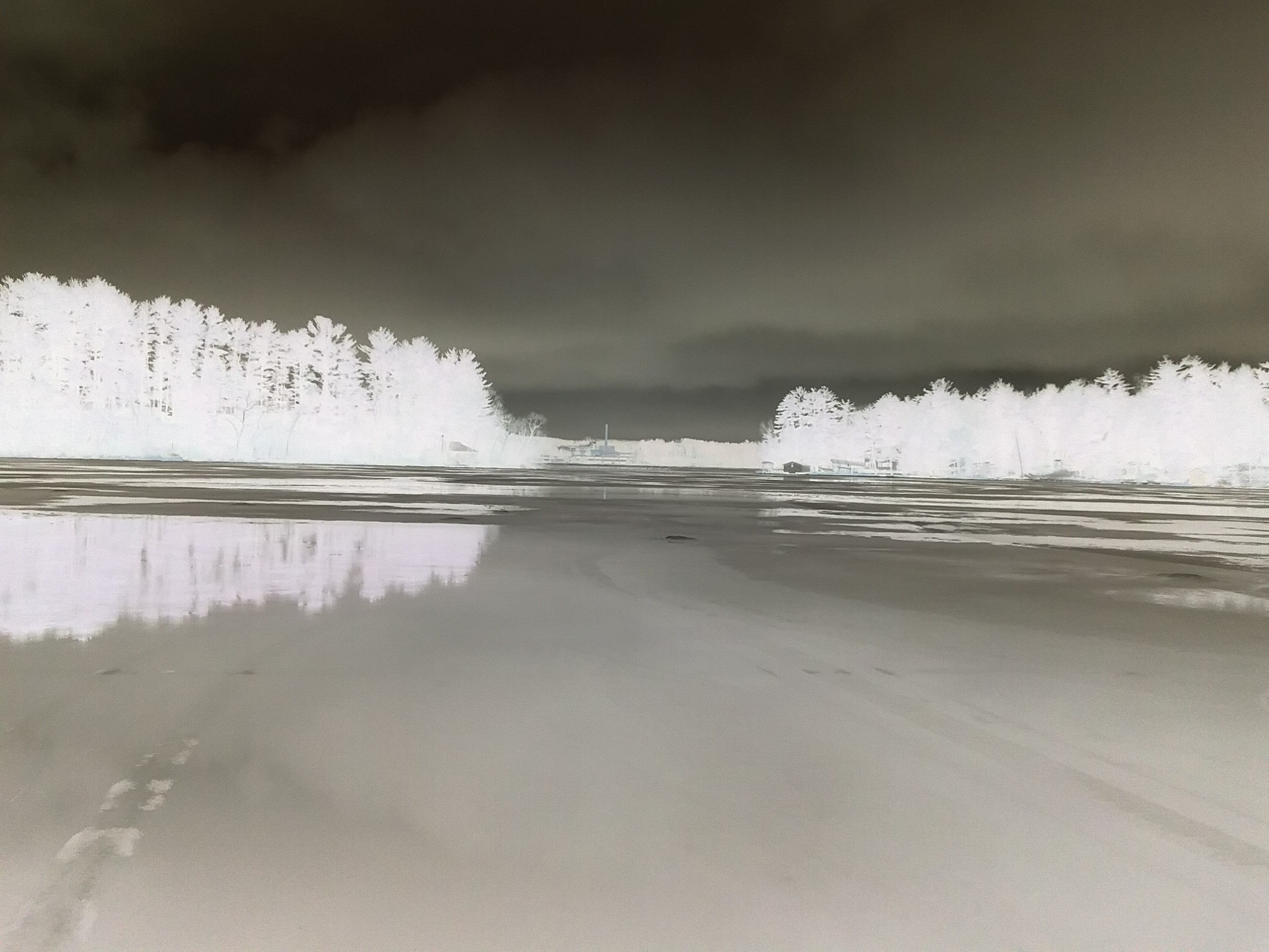 Negative of Sunset Lake on The Chain O' Lakes Looking directly south at the King Veterans Home